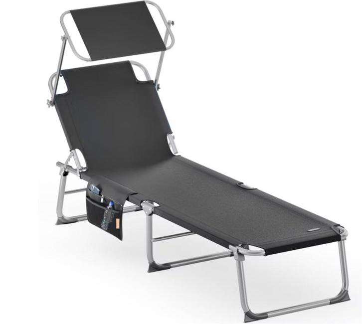 Ligbed Ibiza Grijs 190x59x29cm Alu Zonnescherm (Stoelen), Tuin en Terras, Tuinstoelen, Nieuw, Verzenden