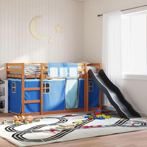 vidaXL Stapelbed met glijbaan en gordijnen blauw 90x200 cm, Huis en Inrichting, Slaapkamer | Bedden, 90 cm, 200 cm, Blauw, Eenpersoons