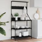 vidaXL Bakkersrek met haken 4-laags bewerkt hout zwart, Huis en Inrichting, Keuken | Keukenbenodigdheden, Verzenden, Nieuw