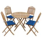 vidaXL 5-delige Tuinset inklapbaar met kussens bamboe, Tuin en Terras, 4 zitplaatsen, Verzenden, Nieuw, Tuinset