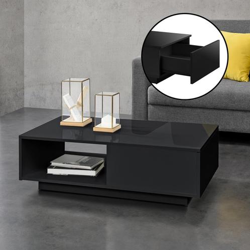 Salontafel Biskra met plank en lade 95x55x31 cm zwart, Huis en Inrichting, Tafels | Salontafels, Nieuw, Verzenden