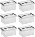 Sunware Q-line Opbergbox Transparant/Grijs 6 liter Set van 6, Doe-het-zelf en Verbouw, Kratten en Dozen, Ophalen of Verzenden
