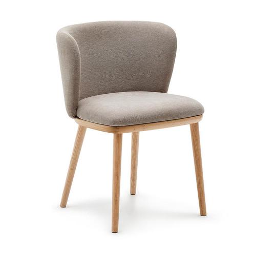 *WOONWINKEL* Kave Home Ciselia Wood Bruine Eetkamerstoel Met, Huis en Inrichting, Stoelen, Bruin, Nieuw, Stof, Verzenden