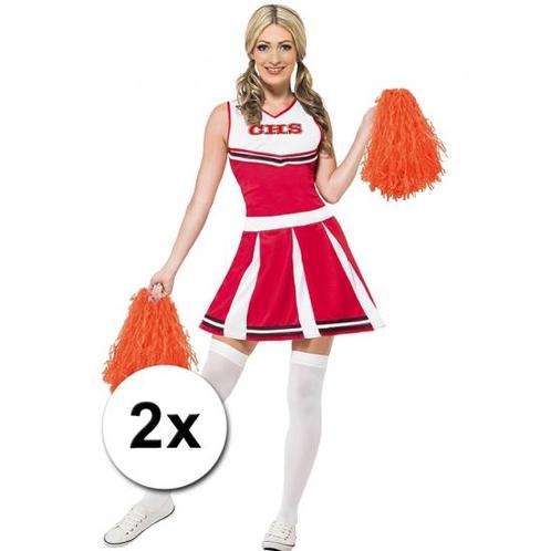2x Stuks cheerball/pompom oranje met ringgreep 28 cm  - Ch.., Hobby en Vrije tijd, Feestartikelen, Ophalen of Verzenden