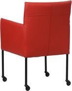 Rode leren moderne kuipstoel - poot rond zwart met wiel - To, Huis en Inrichting, Overige kleuren, Nieuw, Leer, Ophalen of Verzenden