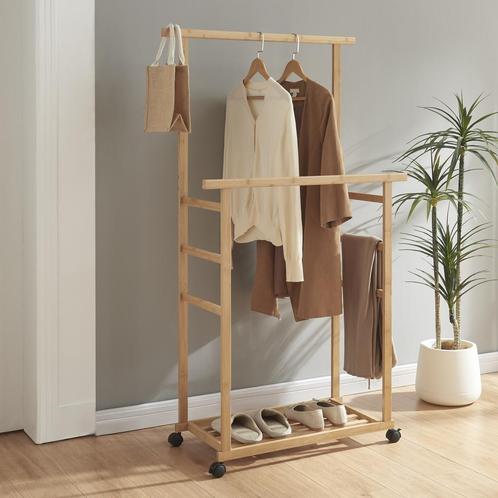 [en.casa] Bamboe kledingrek Ilmajok op wielen 147x70x36 cm h, Huis en Inrichting, Kasten | Kledingkasten, Nieuw, Verzenden