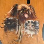 L Melcher (XX) - Hond en twee katten op schilders pallet, Antiek en Kunst