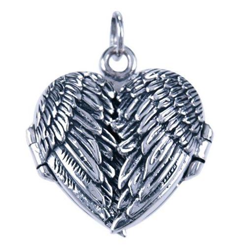 Zilveren Foto medaillon hart ketting hanger - Vleugels - ..., Sieraden, Tassen en Uiterlijk, Kettinghangers, Verzenden