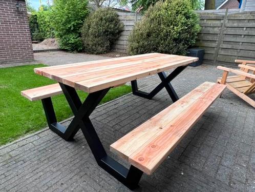 Douglas Picknicktafel / Picknick bank/ Stalen poten GOEDKOOP, Tuin en Terras, Picknicktafels, Rechthoekig, Nieuw, Hout, Ophalen of Verzenden