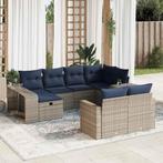 vidaXL 10-delige Loungeset met kussens poly rattan grijs, 6 zitplaatsen, Nieuw, Loungeset, Verzenden