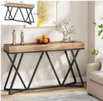 Industriële consoletafel 160×30 cm met 2 lagen houtlook, Antiek en Kunst, Verzenden