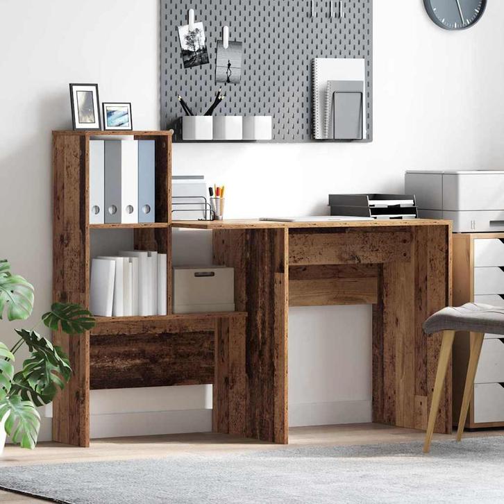 vidaXL Bureau met plank Oud hout 131,5 x 50 x 106,5 cm, Huis en Inrichting, Bureaus, Nieuw, Verzenden