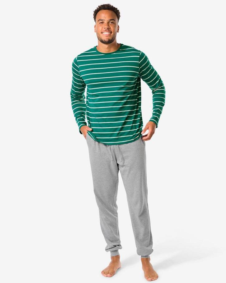 HEMA Heren pyjama strepen donkergroen, Kleding | Heren, Overige Herenkleding, Nieuw, Verzenden
