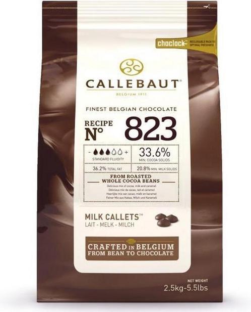 Callebaut Chocolade Callets Melk (823) 2,5 kg, Hobby en Vrije tijd, Taarten en Cupcakes maken, Nieuw, Verzenden
