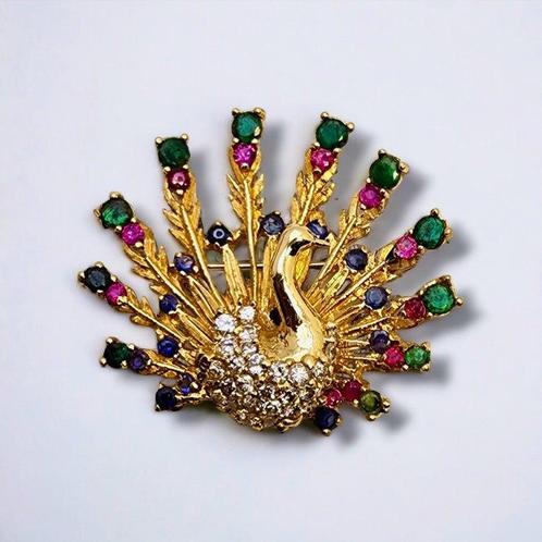 Hanger Antiek / Vintage 18k Geweldige goud broche zwaan met, Sieraden, Tassen en Uiterlijk, Antieke sieraden