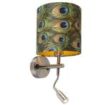 Moderne wandlamp staal met leeslamp en kap velours 20/20/20, Nieuw, Overige materialen, Modern