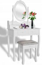 Functionele kaptafel met 3 lades en spiegel - 74x143cm - wit, Modern vintage, Nieuw, 150 tot 200 cm, Hout