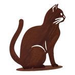 Tuinbeeld zittende poes Caityln op voetplaat H34 x B27cm, Verzenden, Nieuw