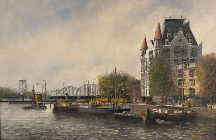 Siem Schaeffer (1924-2005) - La casa blanca de roteldam, Antiek en Kunst, Kunst | Schilderijen | Klassiek