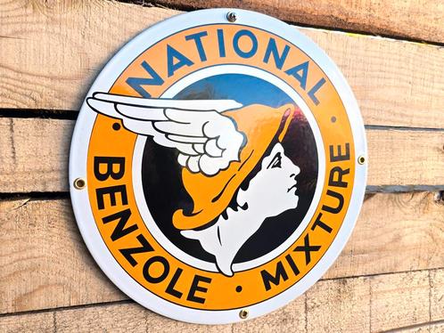 Vintage National Benzole Mixture - Emaille Bord, Verzamelen, Merken en Reclamevoorwerpen, Verzenden