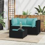 vidaXL 3-delige Loungeset met kussens poly rattan zwart, Verzenden, Nieuw, Rotan, Loungeset