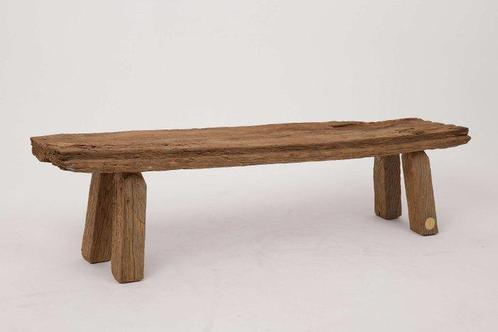 Logniture - Bank - Gerestaureerde eikenhouten bank met, Antiek en Kunst, Kunst | Designobjecten