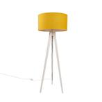 Vloerlamp tripod wit met stoffen kap geel 50cm - Tripod, Huis en Inrichting, Lampen | Vloerlampen, Nieuw, Overige materialen, Landelijk