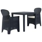 vidaXL 3-delige Tuinset rattan-look kunststof antraciet, Tuin en Terras, Tuinsets en Loungesets, 2 zitplaatsen, Verzenden, Textileen