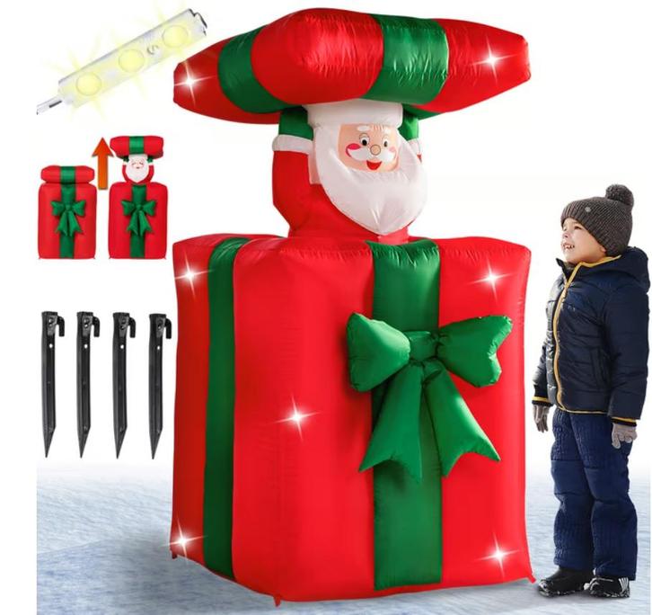 Opblaasbare Kerstman in Cadeau 69x69x114/152cm LED, Diversen, Kerst, Nieuw, Verzenden