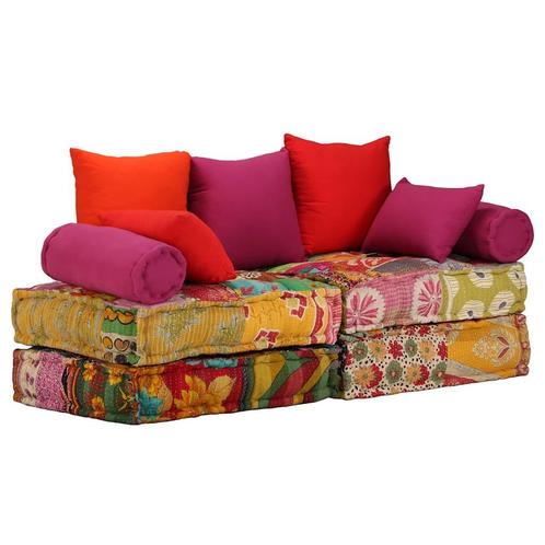 vidaXL Poef tweezits modulair stof patchwork, Huis en Inrichting, Woonaccessoires | Kussens, Nieuw, Verzenden