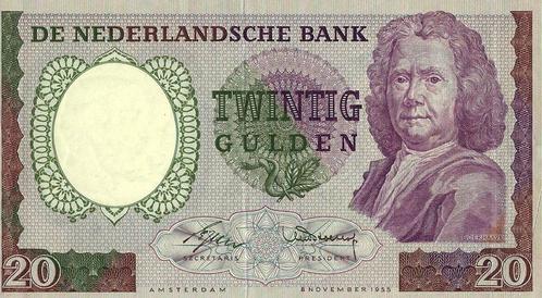 Bankbiljet 20 gulden 1955 Boerhaave Prachtig, Postzegels en Munten, Bankbiljetten | Nederland, Verzenden