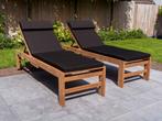 Teak ligbedden met kussens | Op voorraad | Snelle levering!, Tuin en Terras, Ligbedden, Nieuw, Teakhout, Verrijdbaar