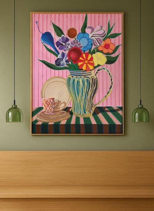 Valdi - Flores Silvestres En Bucaro Azul (No Reserve), Antiek en Kunst, Kunst | Schilderijen | Modern
