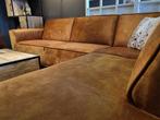 Compacte hoekbank microvezel cognac | Op voorraad | Actie, Ophalen of Verzenden, Nieuw, Stof, Modern en landelijk