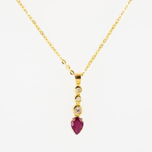 Hanger - 18 karaat Geel goud - 0.55ct. tw. Robijn - Diamant, Sieraden, Tassen en Uiterlijk, Antieke sieraden