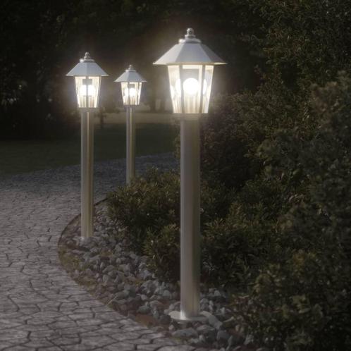 vidaXL Vloerlamp voor buiten 3 st 80 cm roestvrijstaal, Tuin en Terras, Buitenverlichting, Nieuw, Verzenden
