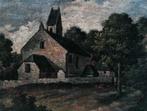 Ecole belge XX -ème siècle - Vue de village avec église