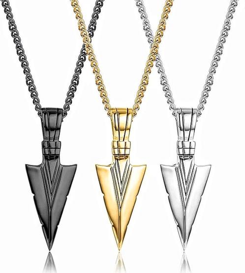 Heren ketting met Viking pijl hanger goud, zilver of zwart, Sieraden, Tassen en Uiterlijk, Kettingen, Met hanger, Zilver, Nieuw