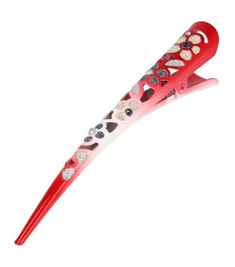 Haarspeld Duckklem Opengewerkt Glitter Bloemen 13cm Rood ..., Sieraden, Tassen en Uiterlijk, Uiterlijk | Haarverzorging, Verzenden