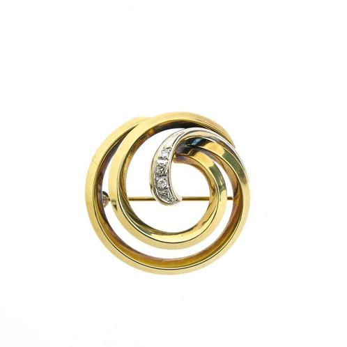 Vintage gouden broche met diamant | 0,14 ct. (geelgoud, 585), Sieraden, Tassen en Uiterlijk, Broches, Overige kleuren, Gebruikt