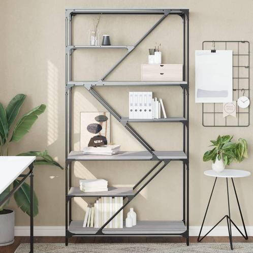 vidaXL Boekenrek 91x36x176 cm bewerkt hout en staal grijs, Huis en Inrichting, Kasten | Boekenkasten, 25 tot 50 cm, Nieuw, Overige houtsoorten