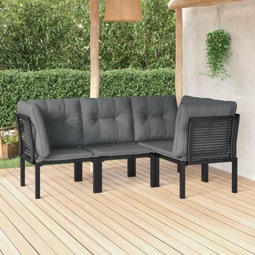 vidaXL 4-delige Loungeset poly rattan zwart en grijs, Tuin en Terras, Tuinsets en Loungesets, Loungeset, Nieuw, Rvs, Verzenden