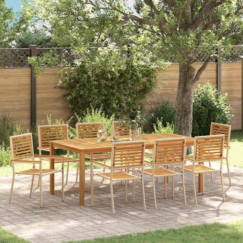 vidaXL Tuin Eetset 9 pcs Beige Poly riet, Tuin en Terras, Tuinsets en Loungesets, Nieuw, Rotan, Verzenden