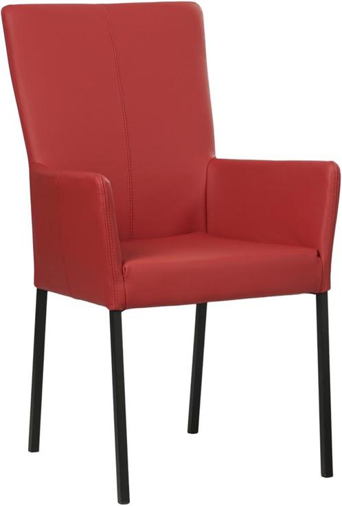 Rode leren moderne eetkamerstoel - poot vierkant zwart - Tol, Huis en Inrichting, Stoelen, Eén, Overige kleuren, Nieuw, Leer, Ophalen of Verzenden