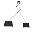 Hanglamp staal met linnen kappen zwart 35 cm 2-licht - Blitz, Nieuw, Overige materialen, Modern, 75 cm of meer