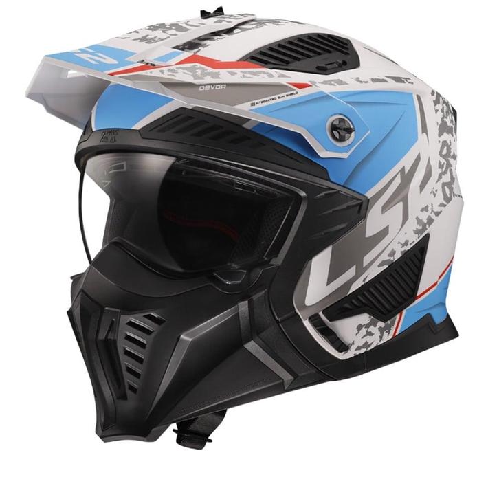 LS2 OF606 Drifter Devor Matt Wit Blauw 06 Multi Helm, Motoren, Kleding | Motorhelmen, Jethelm, Heren, XXL, Nieuw met kaartje, Overige merken