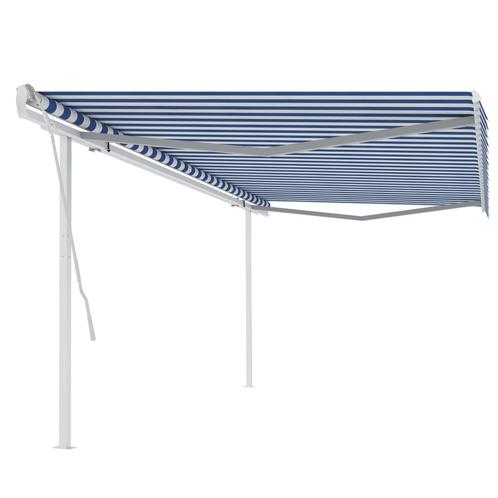 vidaXL Luifel handmatig uittrekbaar met palen 5x3,5 m blauw, Tuin en Terras, Zonneschermen, Nieuw, Verzenden