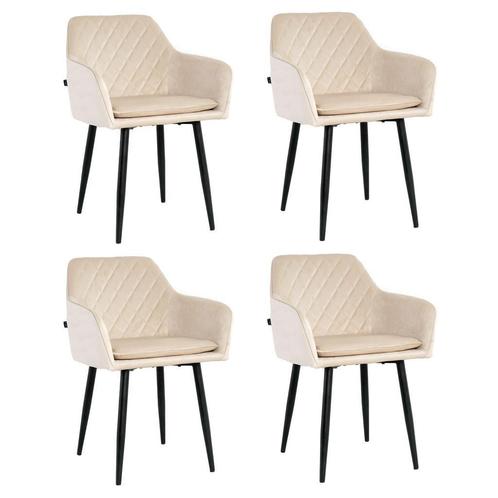 Lina® Noble - Velvet Eetkamerstoelen - Set van 4 - Beige, Huis en Inrichting, Stoelen, Vier, Overige kleuren, Nieuw, Metaal, Stof