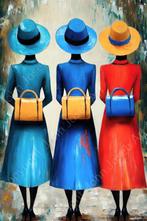 John Joseb Art -Canvas schilderij vrouwen met rugtas, Minder dan 50 cm, Verzenden, Nieuw, Schilderij