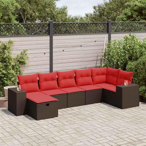 vidaXL 7-delige Loungeset met kussens poly rattan bruin, Tuin en Terras, Tuinsets en Loungesets, Loungeset, Nieuw, 7 zitplaatsen
